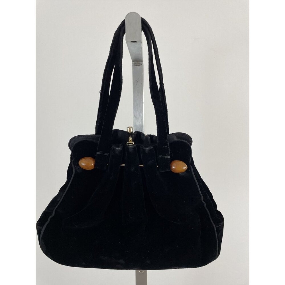 BOBBIE JEROME Vintage Black Velvet Satchel handbag/purse